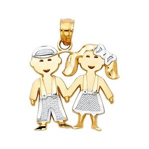 14K Two Tone Girl & Boy Pendant